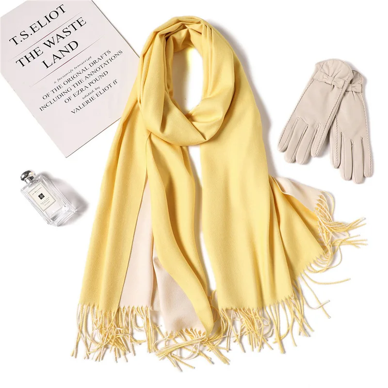 Дизайн, зимний женский шарф, модные однотонные двухсторонние мягкие кашемировые шарфы, шаль и обертывания, бандана, женский платок с кисточками - Цвет: S2