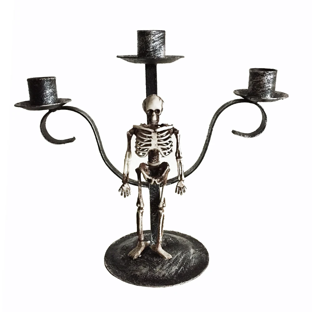 Halloween Metal Candle Holder with Skeleton for Halloween Party
