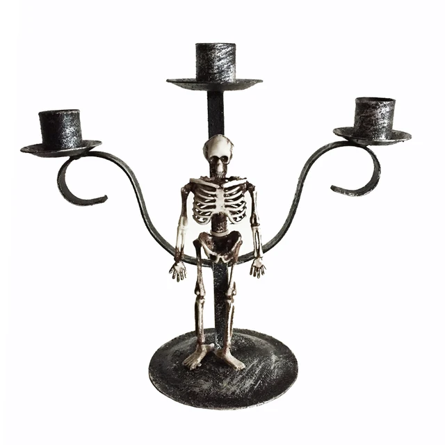Halloween Metal Candle Holder with Skeleton for Halloween Party
