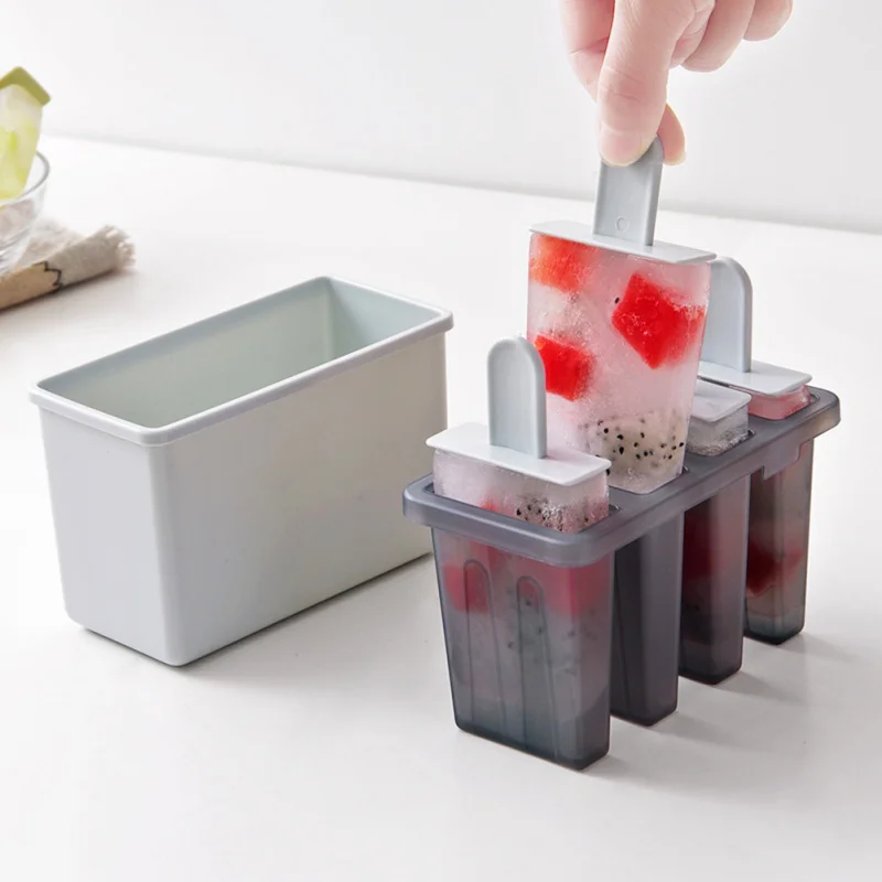 

4 Grids DIY Popsicle Ice Cream Mold Household Maker PP Juice Ice Cube Lolly Mould Kitchen Ice Cream Cooking Tools