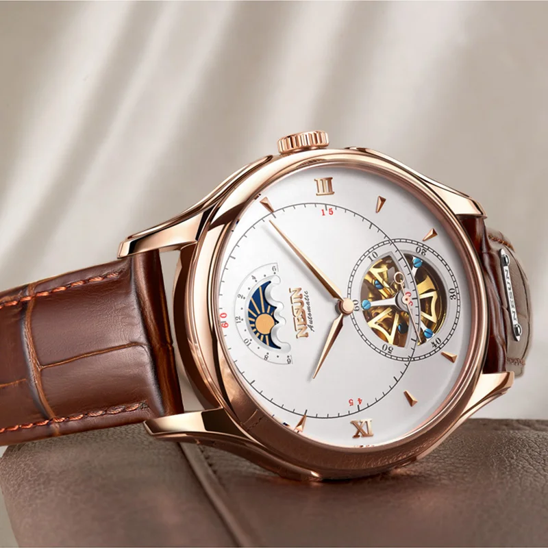 Швейцария NESUN Tourbillon механические часы для мужчин люксовый бренд автоматический бизнес Скелет Водонепроницаемый Relogio Masculino M9038-4