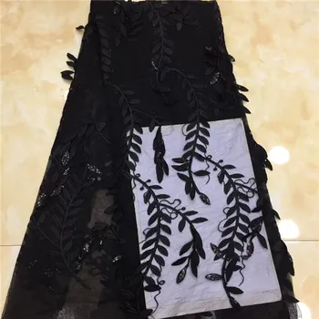 

NEW High Quality 2019 Tulle sequins French Nigerian Lace Fabrics Black Embroidered Guipure African 3d Lace Fabric X6
