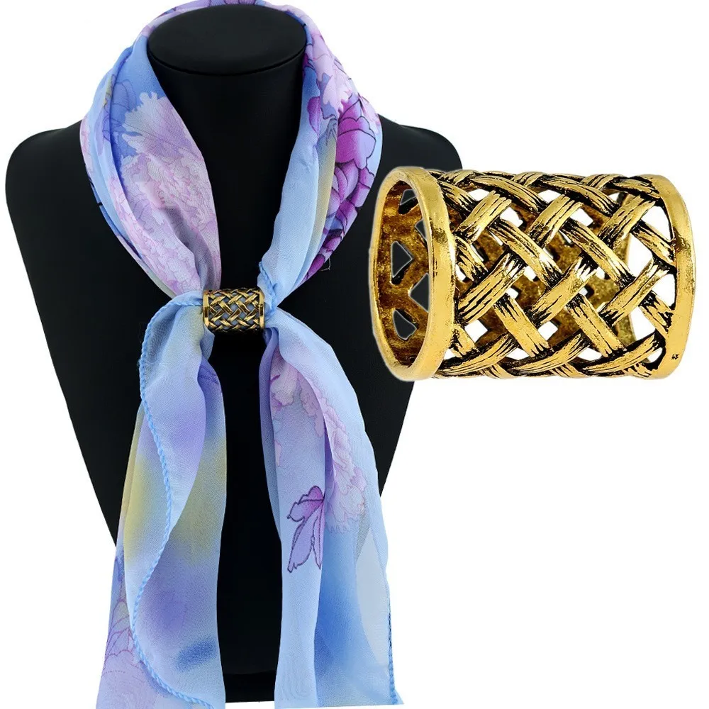 

Vintage Hollow Metal Braid Scarves Buckle New Fashion Chic Women Lady Scarf Ring Clip Buckle Jewelry Broche