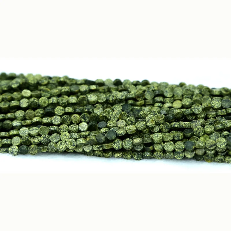 Натуральный камень натуральный зеленый серпантин плоские бусины для монет диск маленькие бусины 5 мм подходят для ювелирных изделий DIY ожерелье 1" 03196