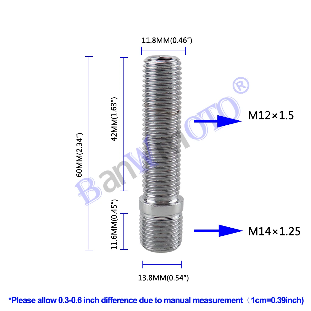 20 шт./компл. расширенные колесные шпильки преобразования высокий колесные гайки винт-адаптер с наружной резьбой Комплект Высокое качество(M12x1.25, M12x1.5, M14x1.25, M14x1.5 - Название цвета: 60mm 14X1.25-M12X1.5