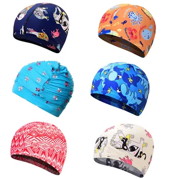 

Waterproof Hot Children Elastic Cartoon Printed Swimming Caps Sports Pool Cute Swim Hat For 3-9 Years Old Kids/Boys/Babys