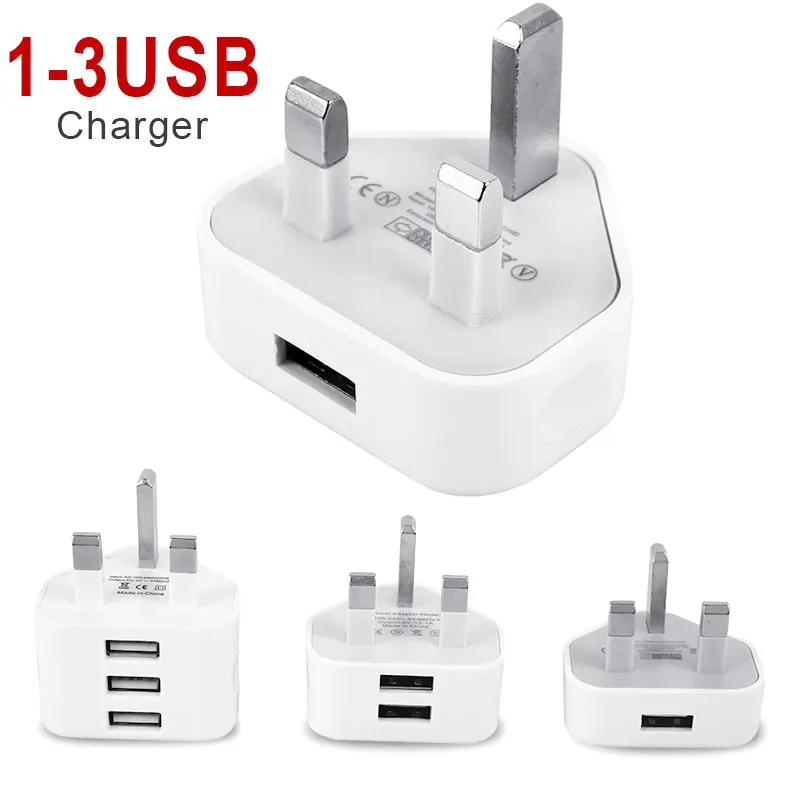 

High Quality Mains 1/2/3 Pin Plug USB Adaptor Wall Charger Portable Travel Charging Cable for Phones Table