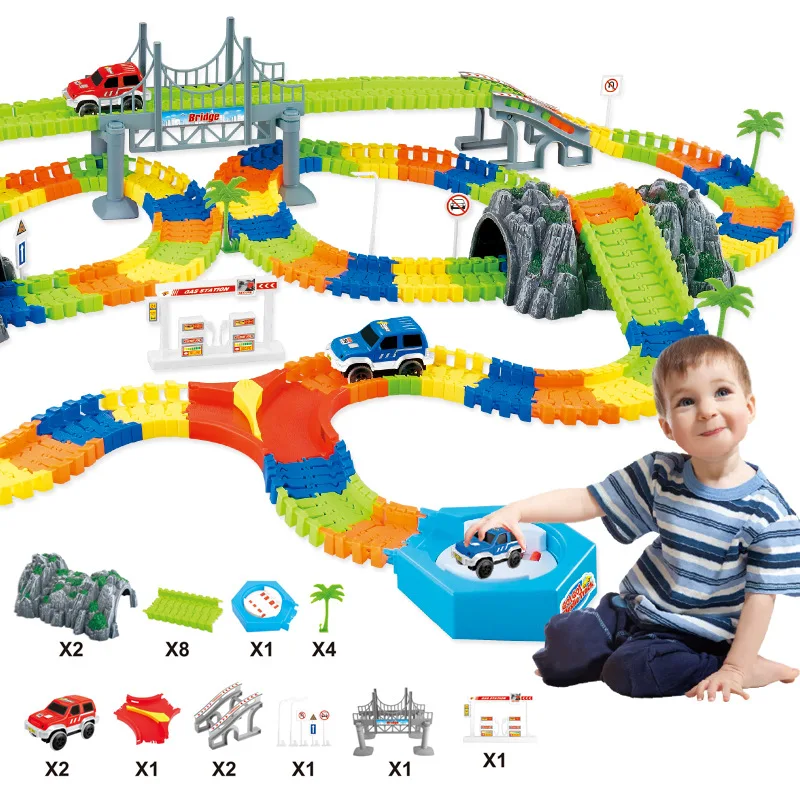 Estrada de Ferro Ferroviário Carro Mágico Mini Flexível Luminosa Brilhante Faça Você Mesmo Multi-montado Plástico Crianças Brinquedos Hobby Luz