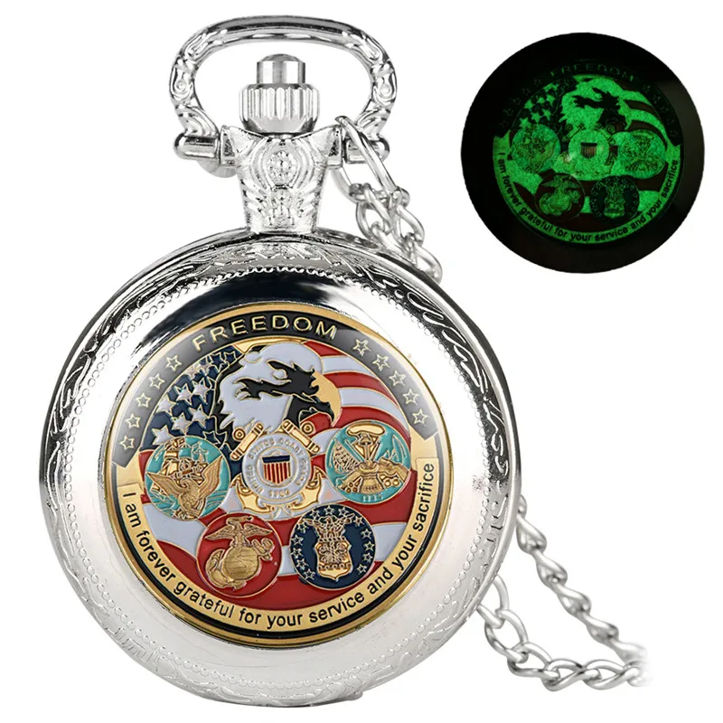 Американские армейские карманные часы с узором для женщин и мужчин шикарные кварцевые карманные часы ретро тонкая цепочка подарок для
