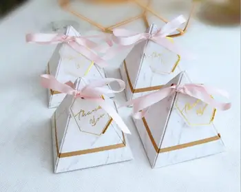 

New Creative Marble Pattern Triangular Pyramid Wedding Favors Candy Boxes Party Gift Box Bomboniera Giveaways Boxes 50pcs
