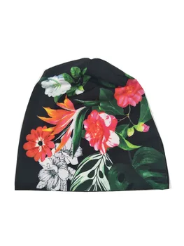 

B178141 NEW arrive Exotic flower knot skullcap Fashion 100%cottton ladies hats red flower hair accessory for women winter beanie