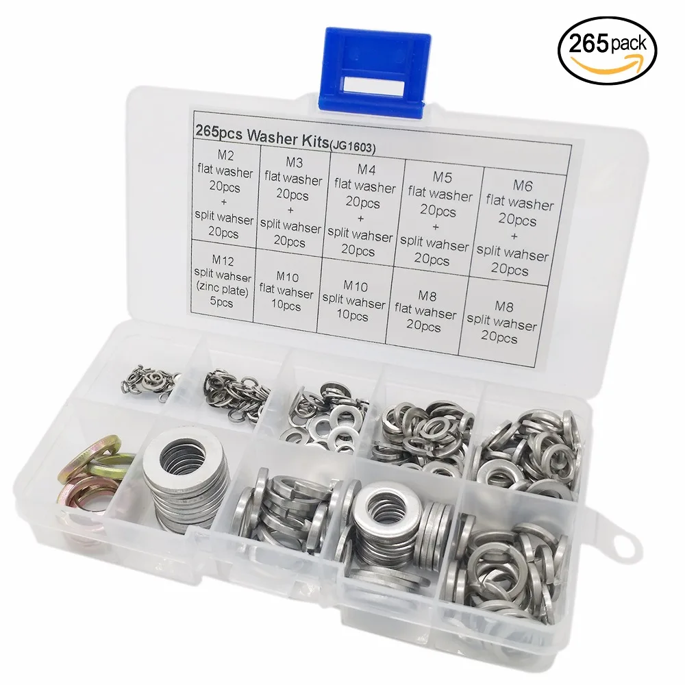 265pcs Lock and Flat Washer Assortment Kits,Stainless Steel 8 sizes M2