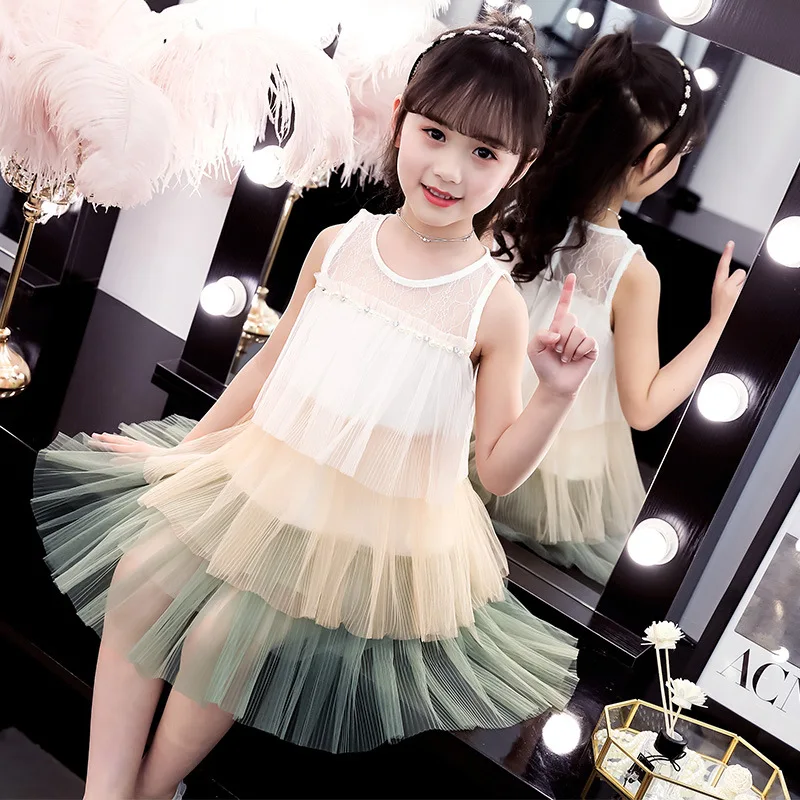 

Girls Dress 2019 Summer Princess Dress Kids for Toddler Children Elegant Wedding Party Sleeveless Crinkle Mesh 3 to 13 Years