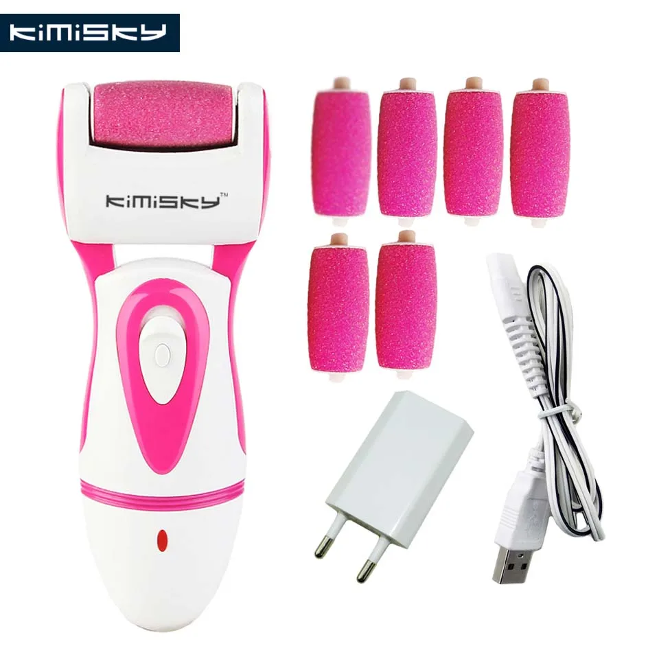 

KIMISKY RED New Rechargeable Foot Care Tool Powerful Electric Pedicure Callus Remover Foot File Personal Care 5Ps Roller Heads