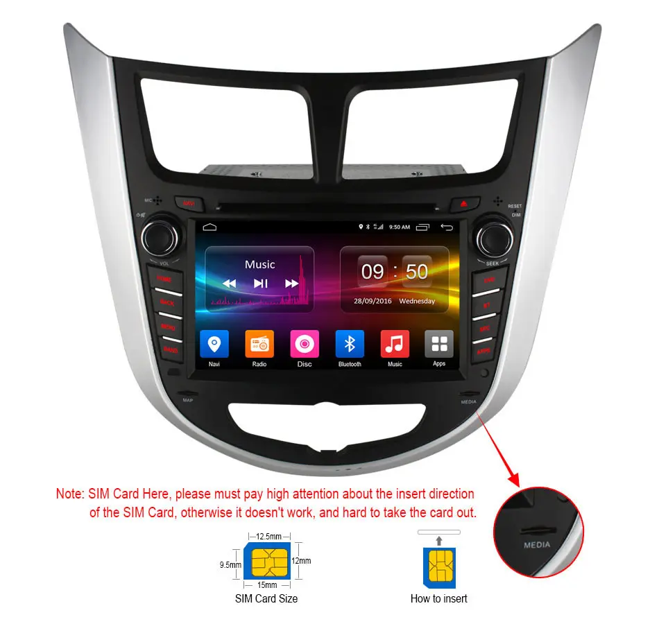 Top Quad Core 2GB RAM Android 6.0 Car DVD Player For HYUNDAI Accent Verna Solaris i25 2011 2012 2013 Radio GPS 4G LTE 3