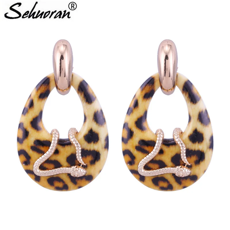

Sehuoran Big Drop Earrings Long Water Drip Tiger Resin With Snake Pendants Brand Jewelry Earrings For Woman Wedding Earring