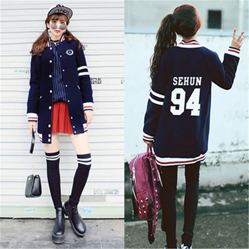 

Kpop EXO Hoodie Long Section Sehun Baekhyun Chanyeol Baseball Uniform Jacket Sweatershirt K-pop Clothes Coat EXO-M exo-K Album