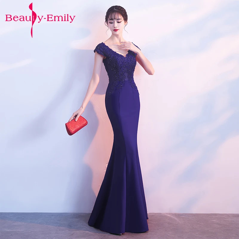 

Beauty Emily Robe De Soiree Mermaid Burgundy Long Evening Dress Party Elegant Vestido De Festa Long Prom Gown 2018 prom gown