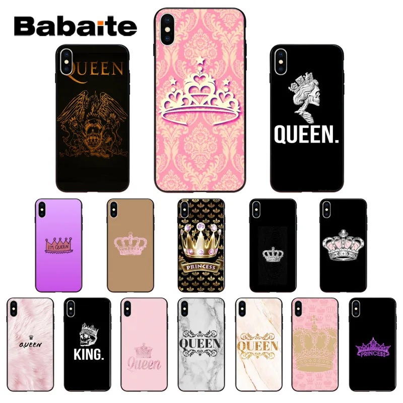 cheap Babaite Princess Crown King Queen Pattern TPU Soft Phone Case for Apple iPhone 7 8 6 6S Plus X XS MAX 5 5S SE XR Mobile Cases