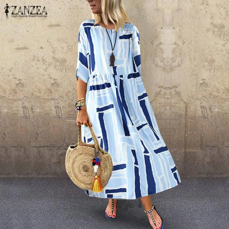Bohemian Sundress Women Floral Printed Beach Dress ZANZEA Summer O Neck Half Sleeve Party Vestido Casual Loose Dresses Kaftan