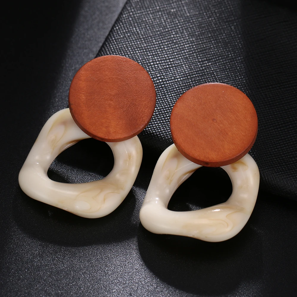 RscvonM Fashion Big Resin Drop Earrings For Women New Acetic Acid Large Korea Square Earrings Trendy Wood Geometric Jewelry