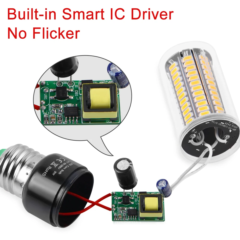 E27 Светодиодный светильник E14 SMD5736 светодиодный светильник переменного тока 110 В 220 В светодиодный светильник-кукуруза 3,5 Вт 5 Вт 7 Вт 9 Вт 12 Вт 15 Вт 20 Вт без мерцания для гостиной ампулы