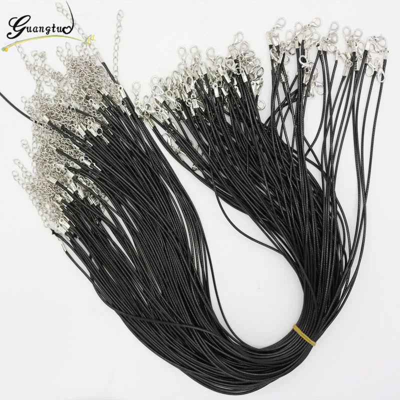 

Wholesale 10pcs Black Rubber Chain Necklace PU Leather Cord Twisted Braided Rope 2mm 45 cm Lobster Clasp DIY Jewelry Bijoux