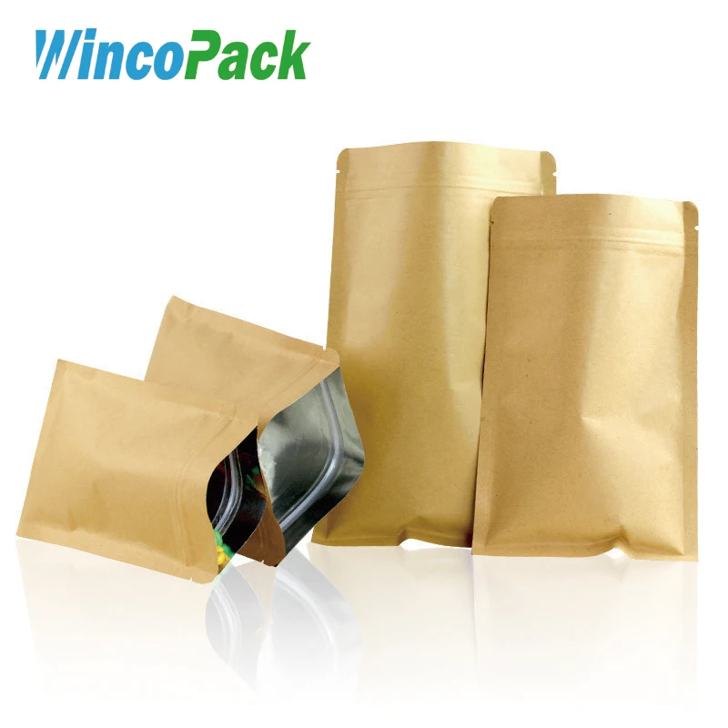 WincoPack с плоским дном из крафт-бумаги с замком ЗИП-Лок чайного пакетика из повторно использованной крафт-бумаги кофе в зернах пакеты со струнным замком