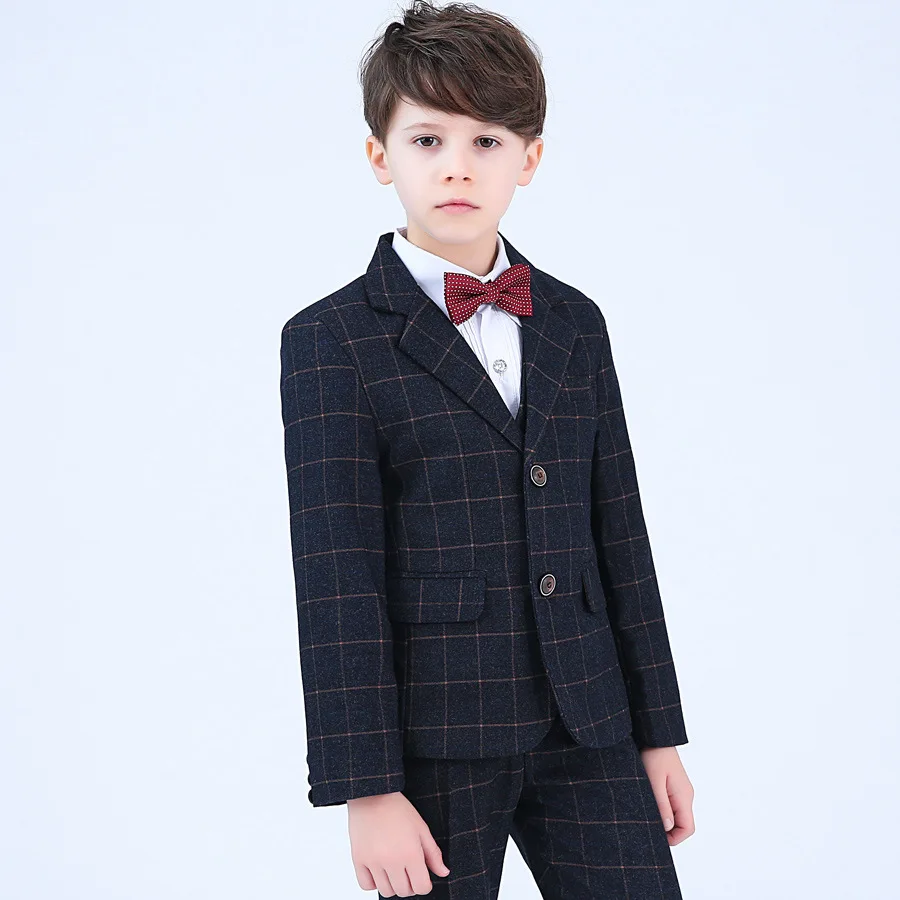 Formal Children 4pcs Dresses Suits Set Flower Boys Wedding Piano Performance Prince Costume Kids Blazer Shirt Pant Bowite Outfit