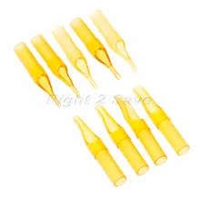 45 шт Наконечник иглы для татуажа одноразовая шапочка насадки на тюбик желтый Пластик стерилизованное круглый плоский рот 3R 5R 7R 9R 11R 5F 7F 9F 11F