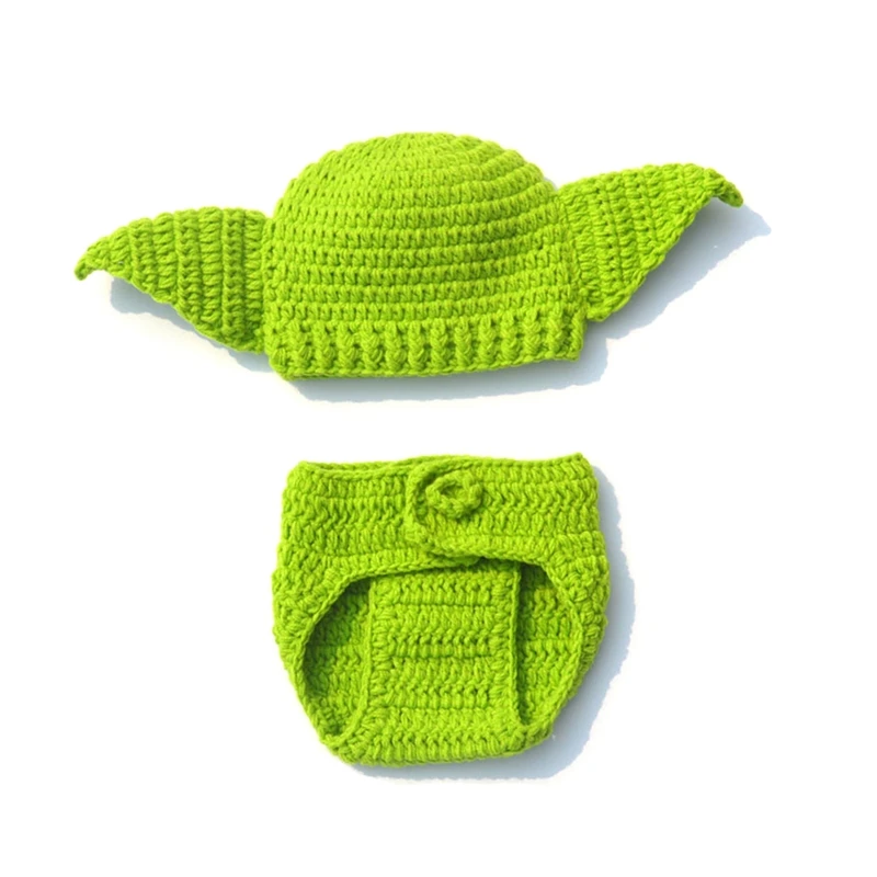 

Handmade Knitted Baby Star Wars Yoda Costume Outfit Newborn Photography Props