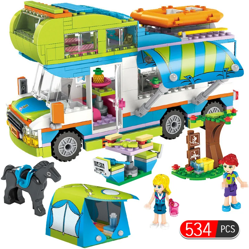 Girl Series Outing Camper Bus Car Girls Compatibie Legoings Building Blocks Toy Kit DIY Educational Christmas Birthday Gifts