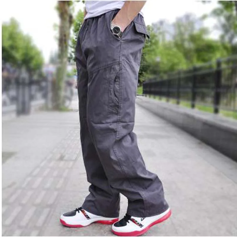 Осенние зимние мужские брюки большого размера, свободные брюки карго, мужские брюки, повседневные длинные брюки XXXXXXL - Цвет: Dark grey