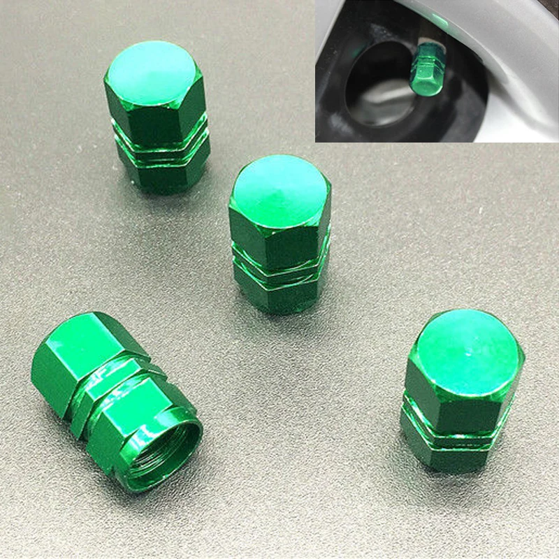 4pcs/set  Universal Aluminum Car Wheel Tire Tyre Valve Air Stem Cap Cover Green