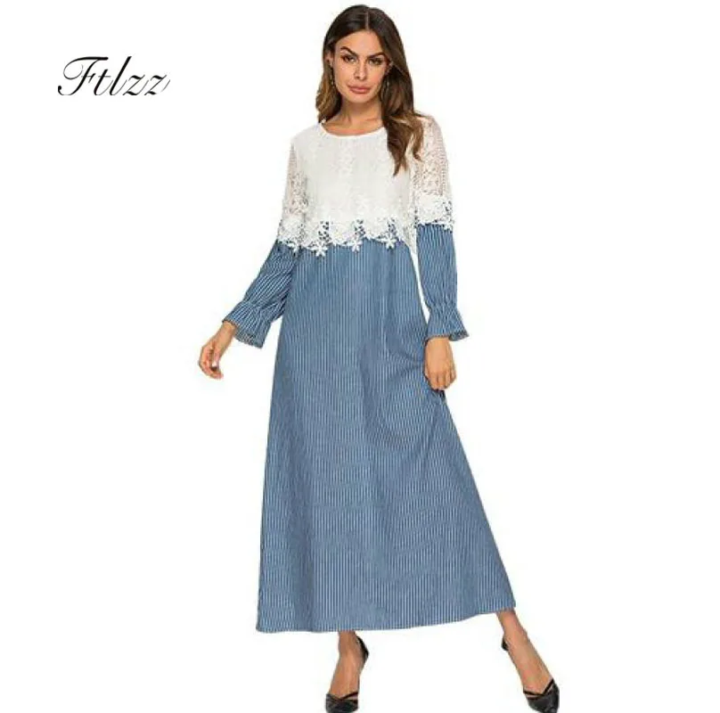

Women Vintage Long Robe Vestidos New 2019 Spring Autumn Slim Casual Patchwork Lace Plaid Maxi Dresses Ladies Plus Size Dress