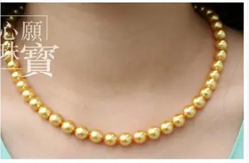 

gorgeous 9-10mm south sea round gold pearl necklace 18inch 14K Gold Clasp KKK