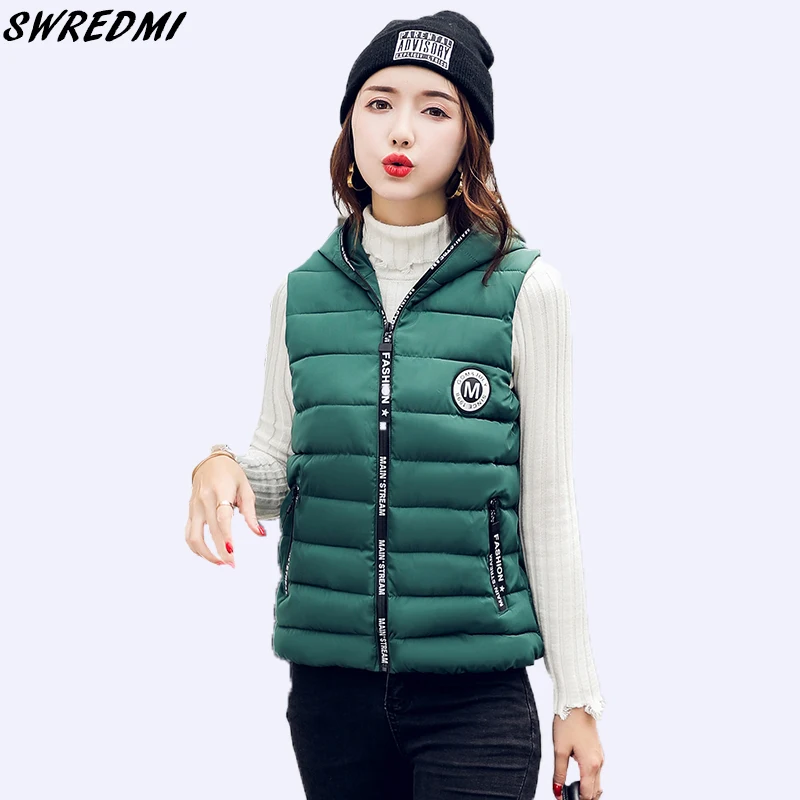 

SWREDMI Student Letter Winter Vest For Girls Short Women Winter Vest Hooded Plus Size Waistcoat Outerwear Sleeveless Clothing