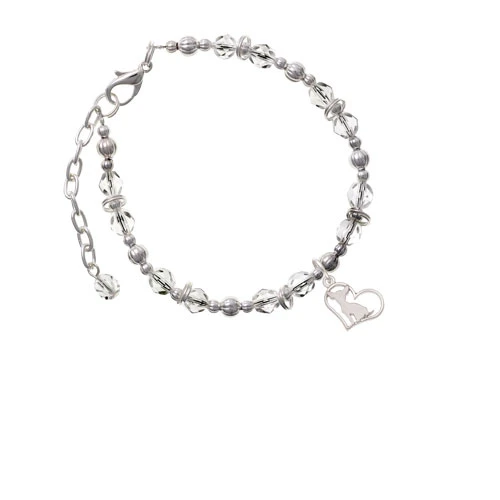 Silvertone Chihuahua Silhouette Heart Clear Beaded Bracelet