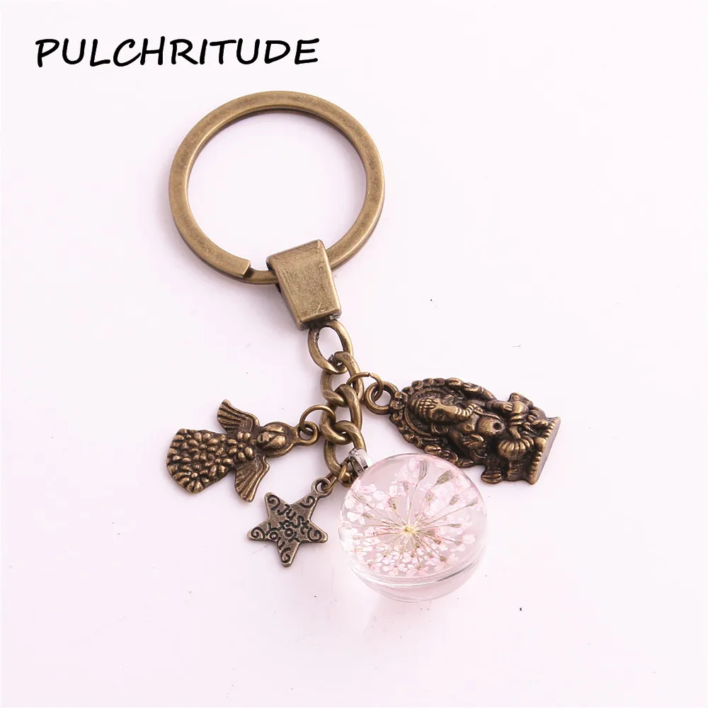 PULCHRITUDE металлический сплав бронзовое кольцо для ключей 2 шт./лот брелок с сушеным