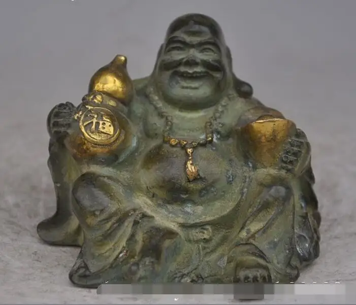 

S4936 Chinese buddhism Bronze copper Gilt Gourd yuanbao Maitreya Buddha wealth statue