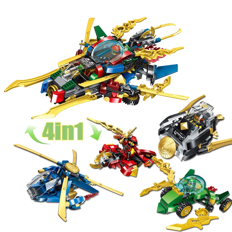 

4in1 Ninja Aircraft Helicopter Ninjagoes Vehicle Building Blocks Set Compatible Legoeds Ninjagoeds Boy DIY Figures Bricks Gifts