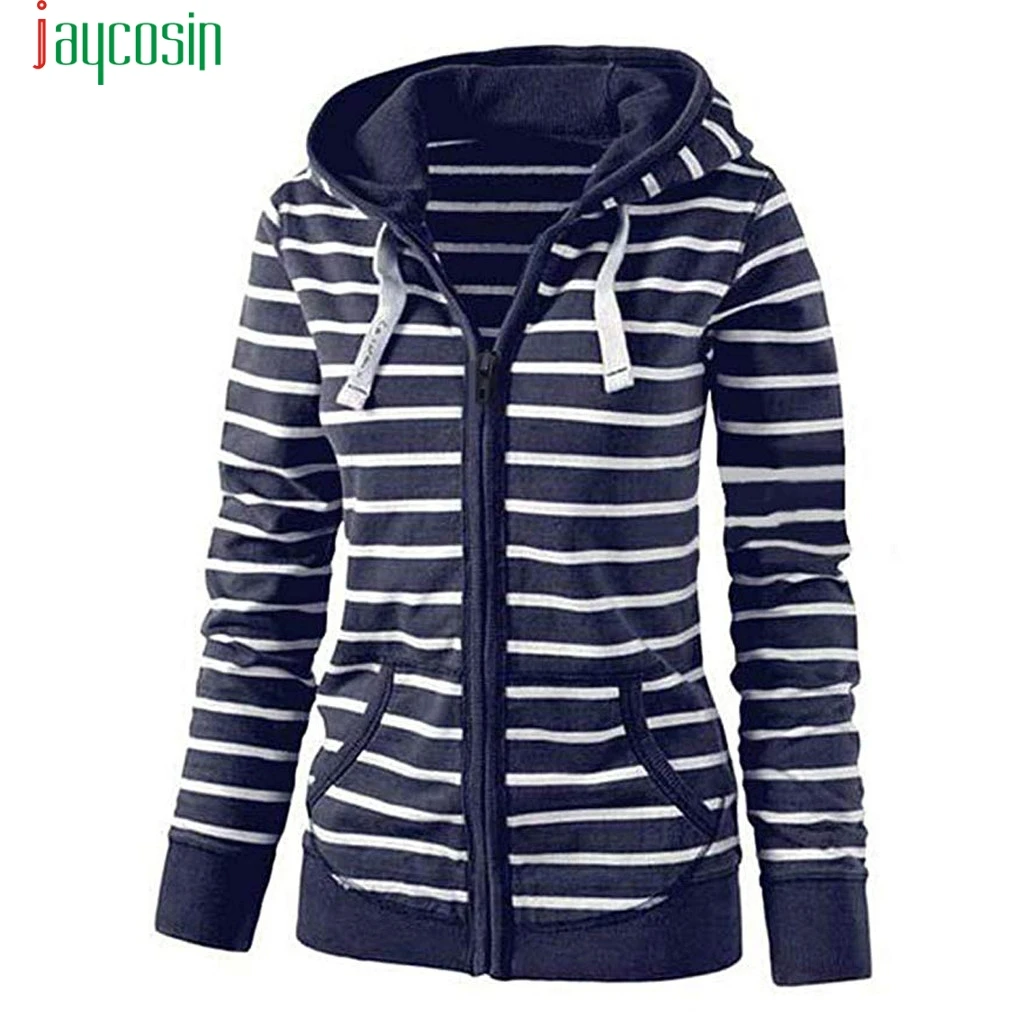 

JAYCOSIN Jacket Women Warm striped Outwear coat Light weight Hooded Winter Long Sleeve Jacket Windproof Overcoat women plus size