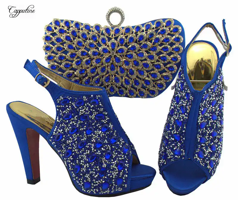 royal blue sandals and bag