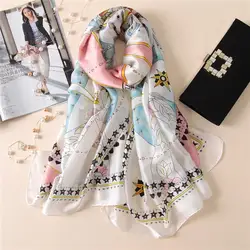 Летний женский шелковый шарф, роскошный брендовый качественный модный пасторальный принт, мягкие шелковые шарфы, пляжный палантин шаль