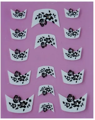 3D Дизайн ногтей Наклейки наклейка белый французский Советы Маникюр черный цветок несколько кристаллы Дизайн фольга для тиснения Инструменты - Цвет: XF847