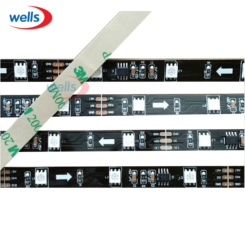 

5m DC12V Black PCB 30/48/60 leds/m 10/16/20 pcs ws2811 ic/meter(10/16/20pixels) led digital strip,addressable individual