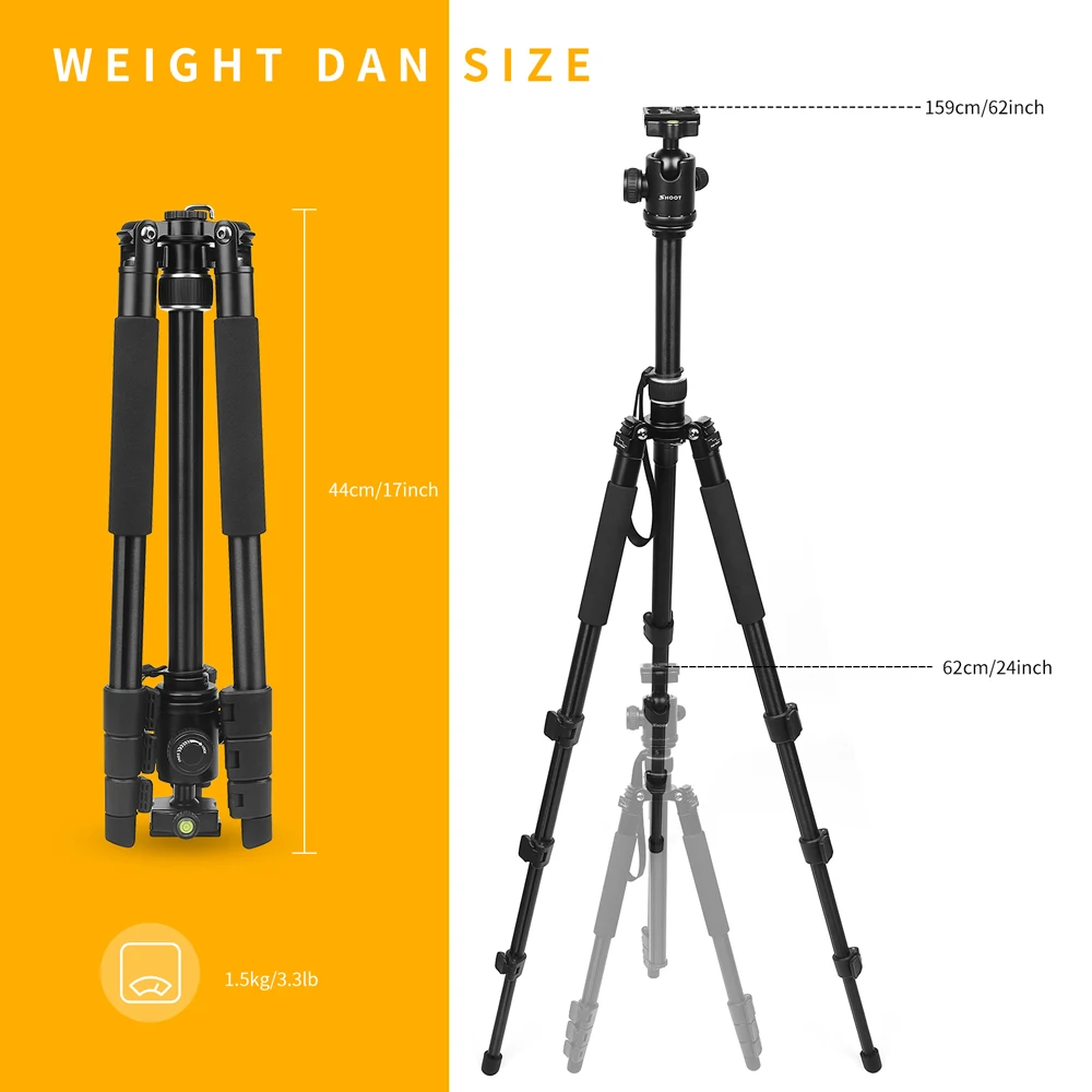  SHOOT Professional Foldable Aluminum Camera Tripod for Canon 1300D Nikon D3400 Sony A6000 DSLR Came