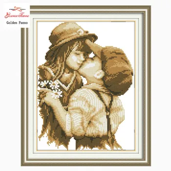 

Golden panno,Needlework,Embroidery,DIY Portrait Painting,Cross stitch,kits,11ct kissing kids Cross-stitch,Sets For Embroidery