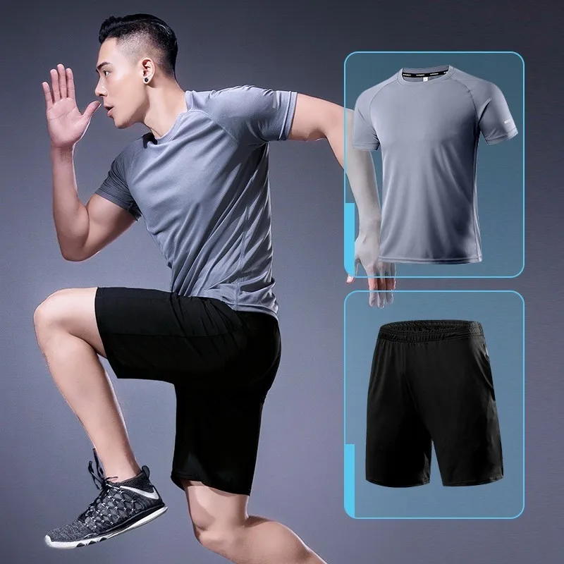 Men sportswear-03 Мужская спортивная одежда из двух частей, спортивный костюм из полиэстера, Мужская дышащая быстросохнущая одежда для спортзала, эластичная одежда для пробежек, фитнеса, бега, комплект одежды - Цвет: Men sportswear-03