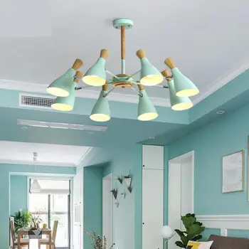 

Children bedroom wood lamps pink pendant Lights hanging lamp for sitting room E27 6-8 pcs green kid lighting lampshade 110-240V